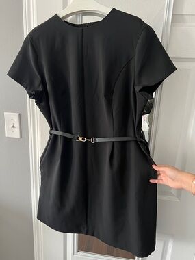 H&M Black Mini Dress with Slim Gold Buckle Belt